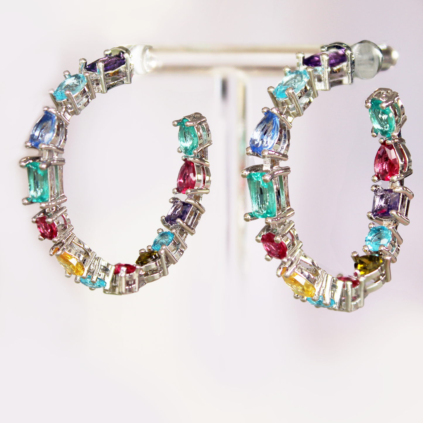 Multi-coloured hoop earrings-silver